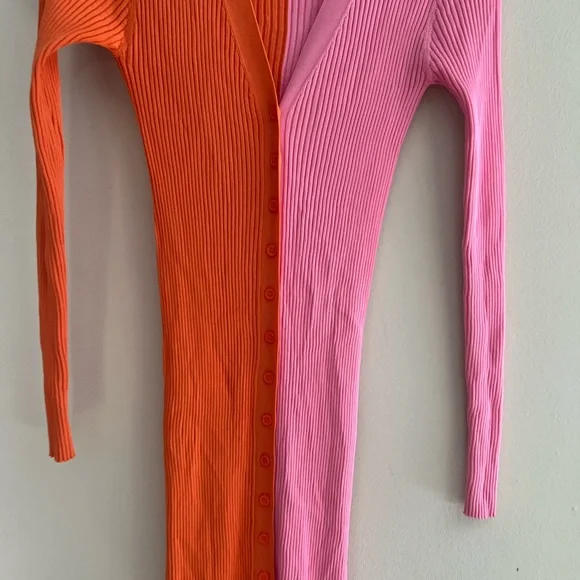 STAUD Two-Tone Long Sleeve Dress in Pink and Orange - Picture 9 of 12